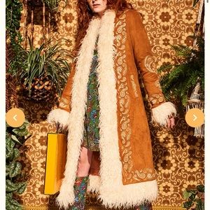 Breaking Hearts Tan Embroidered Long Penny Lane Coat